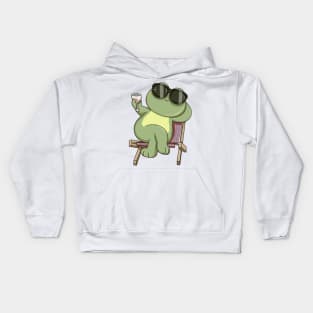 Frog with Sunglasses and Drink Kids Hoodie